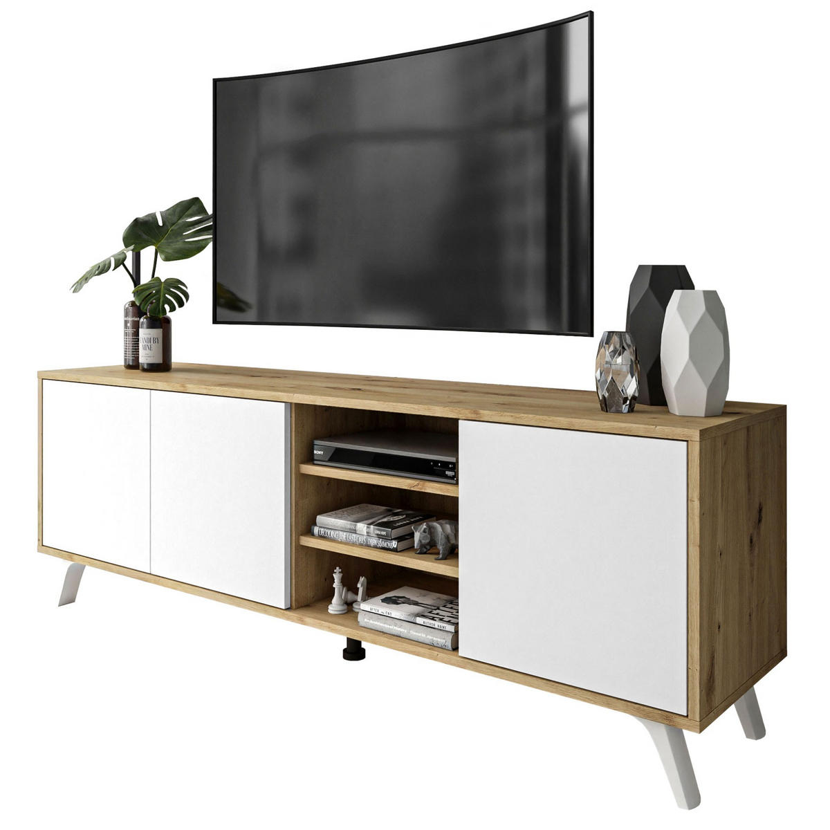 TV-ELEMENT SANAYI III Eiche Artisan/Weiß - Weiß, Holzwerkstoff (156/54/38cm) - Lookway