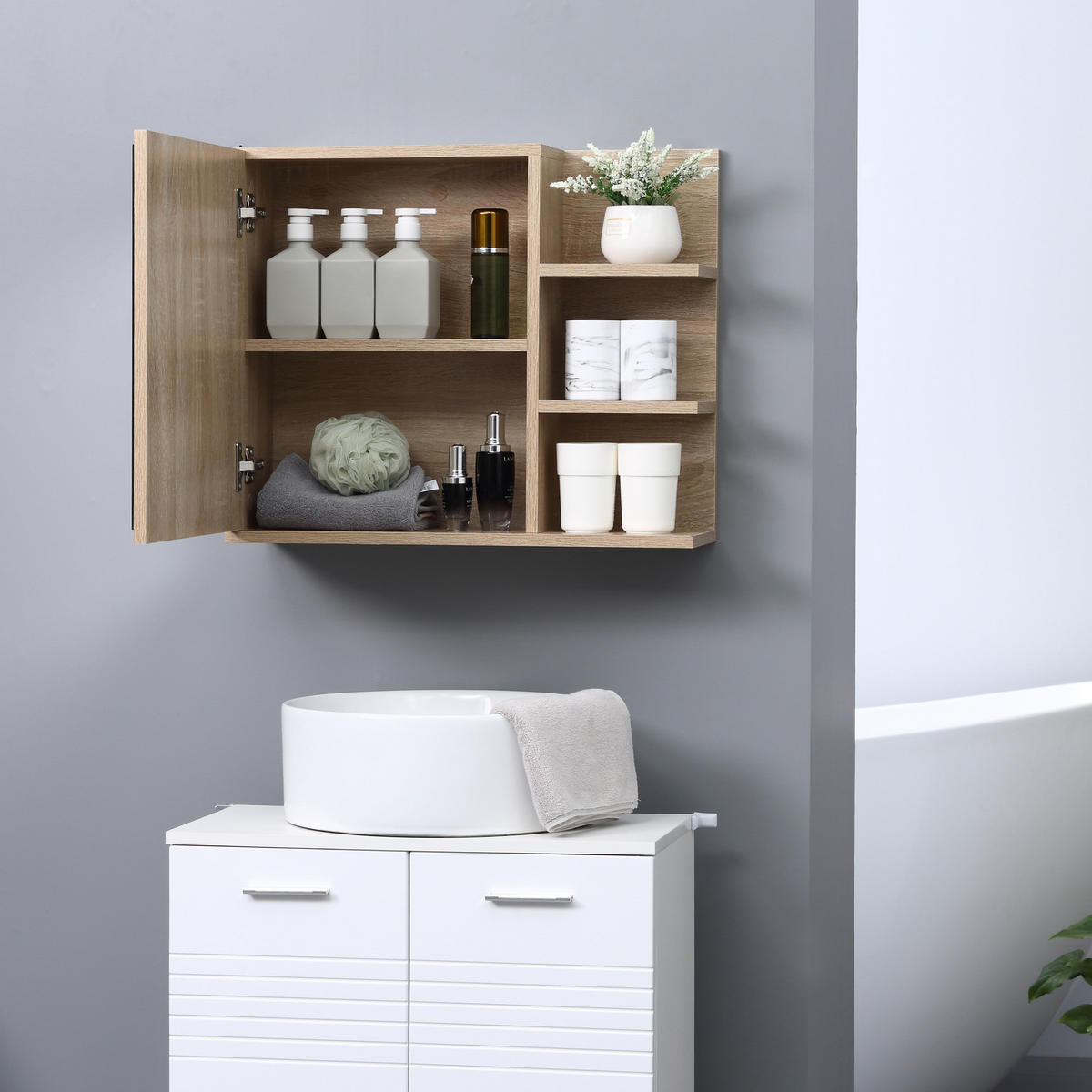 SPIEGELSCHRANK Eiche-Optik - Naturfarben, Holzwerkstoff (60/50/18cm) - PANGIVO