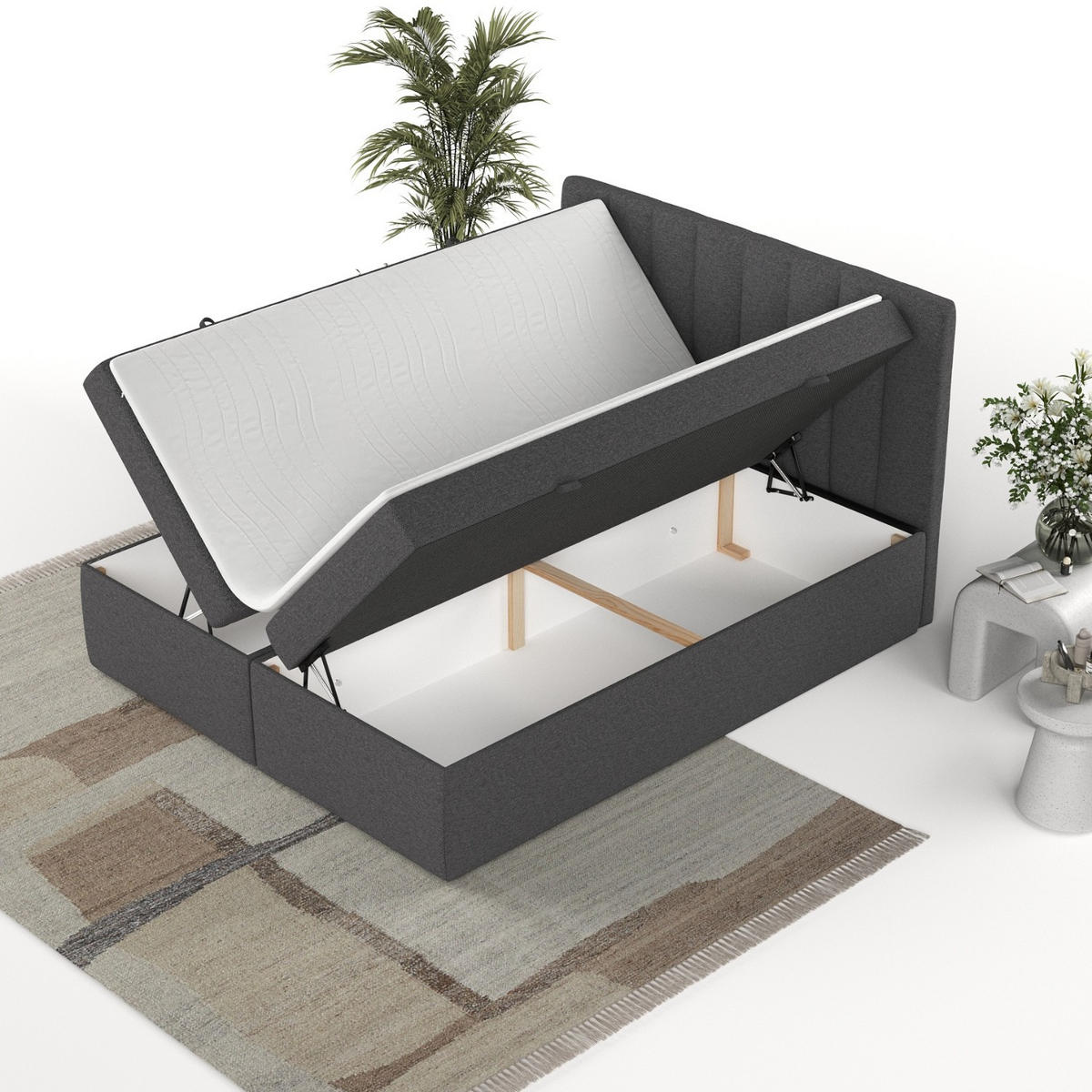 BOXBETT Amaro 140/200 cm Anthrazit im Megan Stoff - Anthrazit/Schwarz, Holz/Holzwerkstoff (140/200cm) - AltaBeds