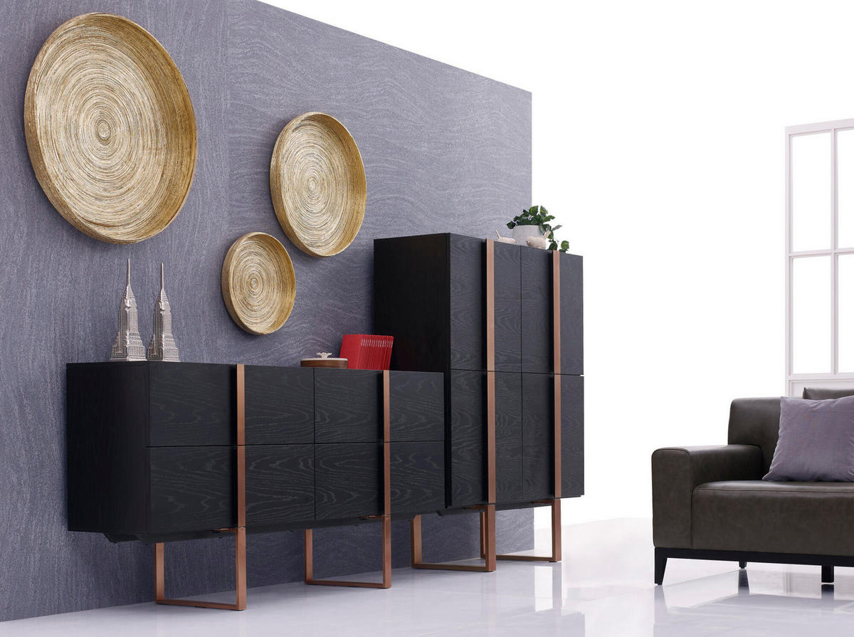 SIDEBOARD HUDSON Schwarz 180x43x90 cm - Schwarz, Holzwerkstoff (180/90/43cm) - FURNLUX