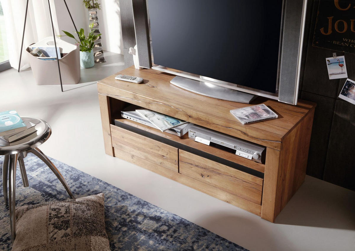 TV-BOARD Wild-/Zerreiche 115x42x49 natur geölt MONTREUX #103 - Naturfarben, Holz (115/49/42cm) - Massivmoebel24