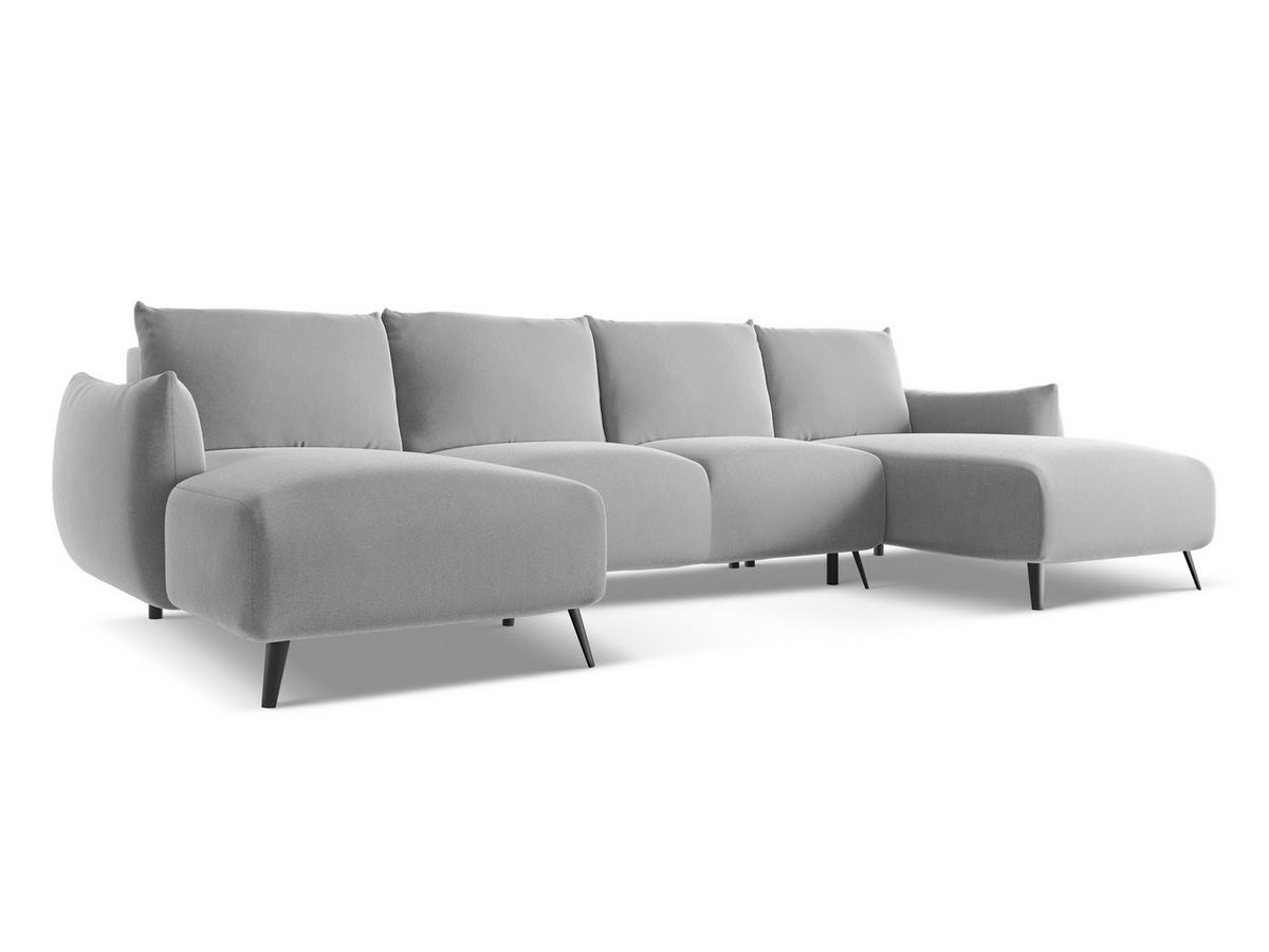 WOHNLANDSCHAFT Samt Stoff Grau - Schwarz/Grau, Textil/Metall (317/86/162cm) - Makamii