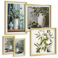 BILDER SET 5er Set - 50x50 cm & 20x30 cm & 40x60 cm Goldrahmen - Oliven in Vasen in gedeckten Farben - Goldfarben, Kunststoff (40/60cm) - TULUP