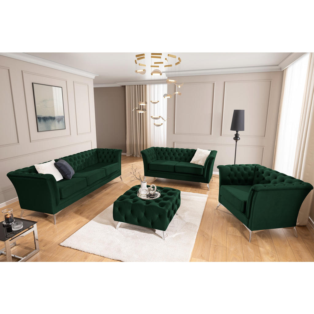 Thumbnail - S-Style Möbel Sitzgarnitur, Dunkelgrün, Textil, Echtholz,Birke, Buche, 6-Sitzer, Füllung: Polyetherschaumkern, 237x78x82...