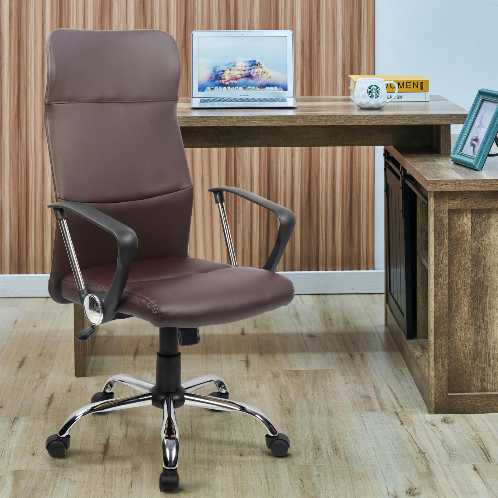 BÜROSTUHL Aiko Schreibtischstuhl Arbeitsstuhl Chefsessel mit Rollen Armlehnen hohe Rückenlehne höhenverstellbar Wippmechanismus Braun - Braun, Kunststoff (61/119/52cm) - SVITA