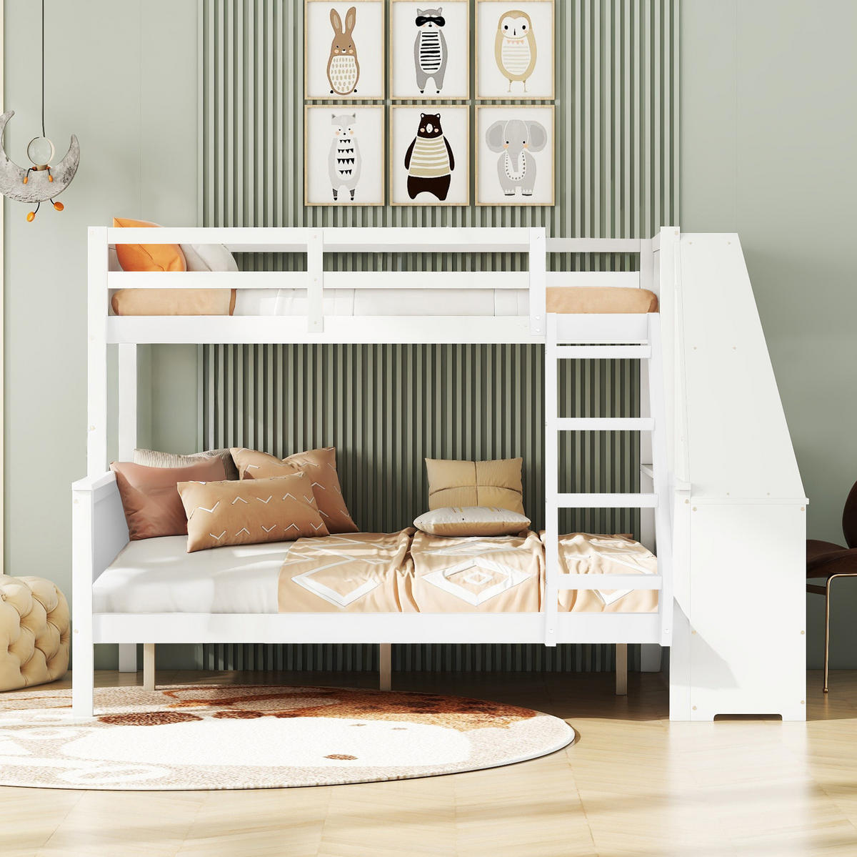 ETAGENBETT 90/200 cm + 140/200 cm Weiß mit Tisch und großem Stauraum - Weiß, Holz (90/200cm) - OKWISH