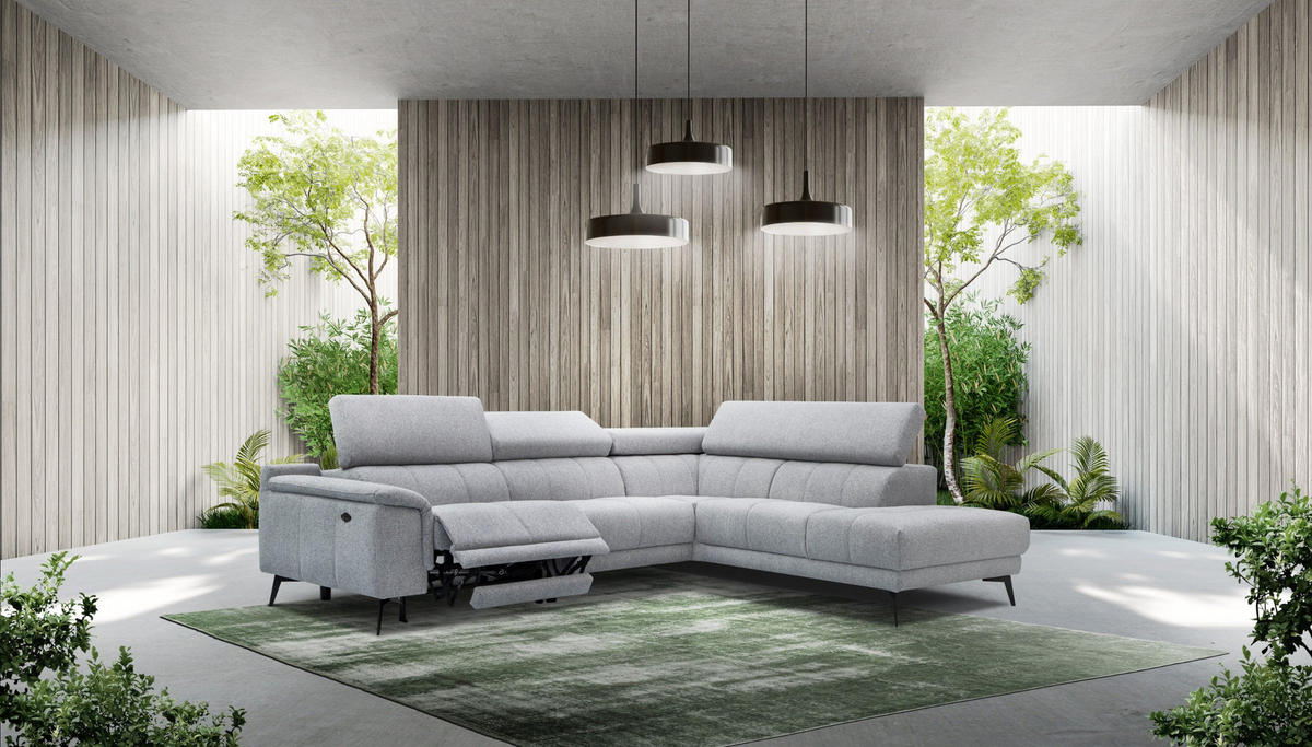 ECKSOFA FIERO 5-Sitzer mit 1 Relaxfunktion, silberfarben - Silberfarben, Holzwerkstoff/Textil (290/228cm) - Courtois Laville