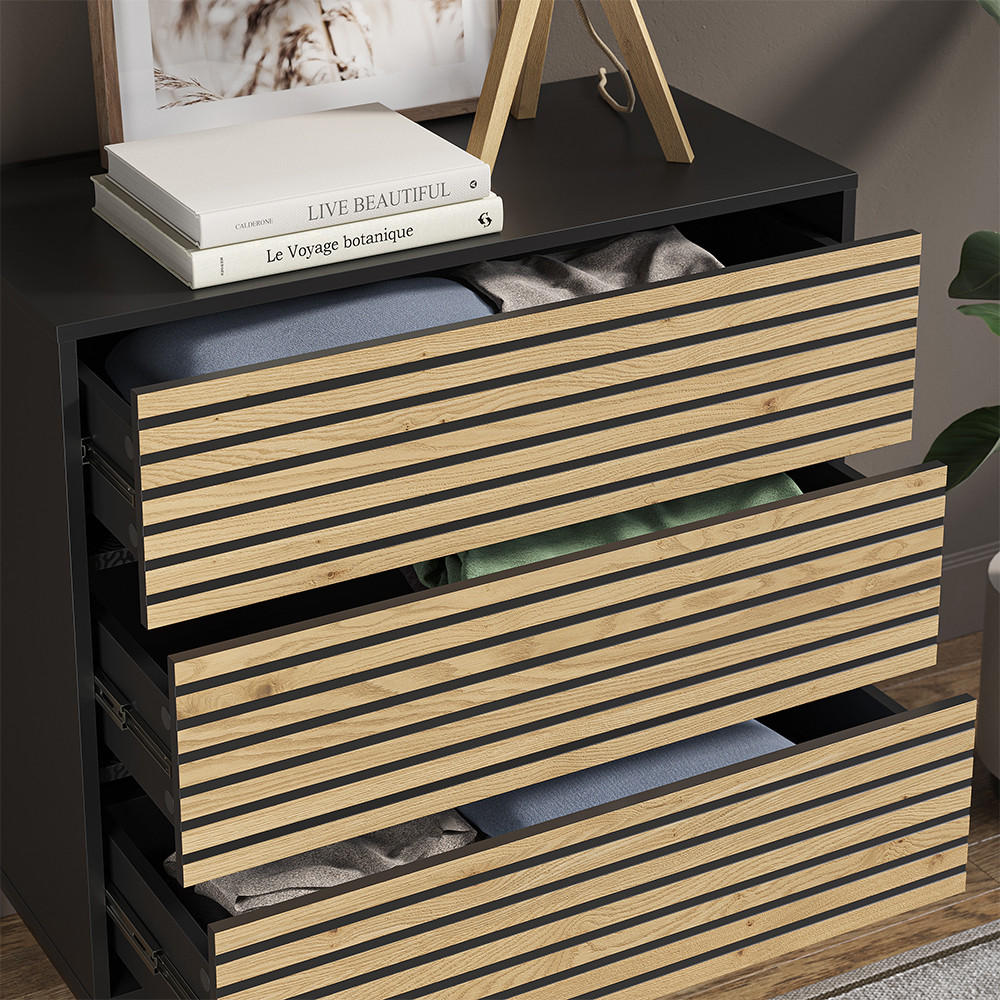 KOMMODE Eliza Schwarz/Eiche 80 x 81.2 cm 2 Schubladen - Honigeiche/Anthrazit, Holzwerkstoff (80/81.2/40cm) - Vicco