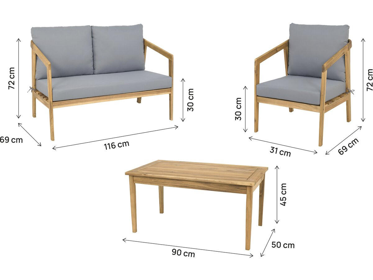 LOUNGEGARNITUR Presley 4-Sitzer Beige - Beige, Holz - Habitat Garten