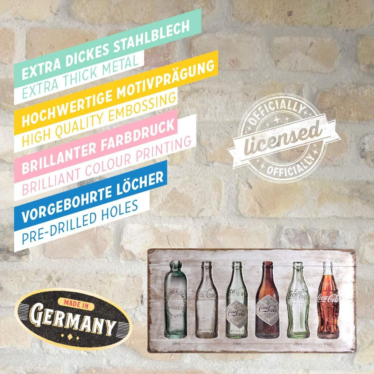 BLECHSCHILD 25/50 cm Coca-Cola Bottle Timeline - Multicolor, Metall (50/25/1cm) - Nostalgic-Art