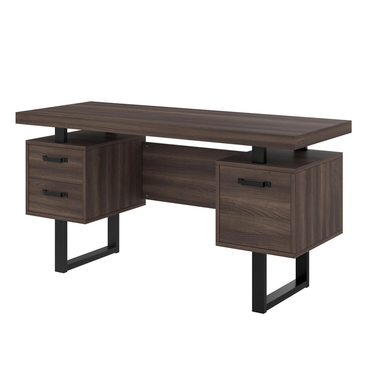 SCHREIBTISCH 135/54 cm mit 2 Schubladen und Ordnerfach in Braun - Dunkelbraun, Holzwerkstoff (135/54/76cm) - BEAOK