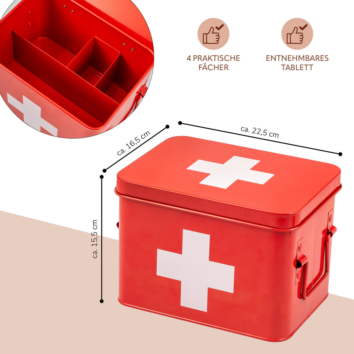MEDIZINBOX, rot, Metall - Rot, Metall (22.5/15.5/16.5cm) - eluno