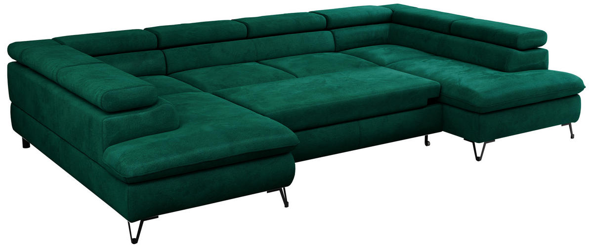 WOHNLANDSCHAFT PETER U Velvet Grün - Schwarz/Grün, Textil/Metall (346/76/208cm) - MKS