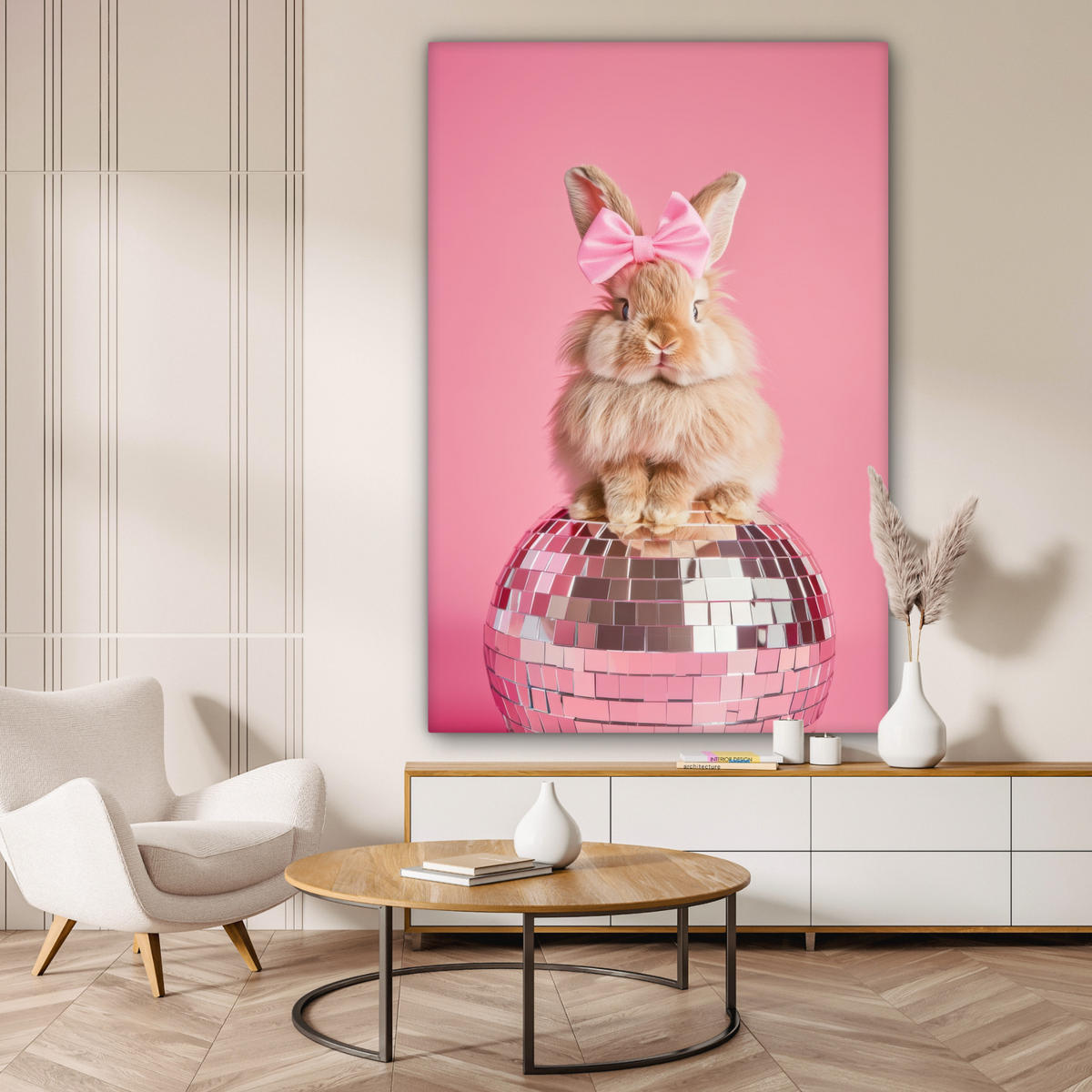 OBRAZ NA PLÁTNĚ Luk - Discoball - Králík 90x140 cm - růžová, textil (90/140cm) - MuchoWow