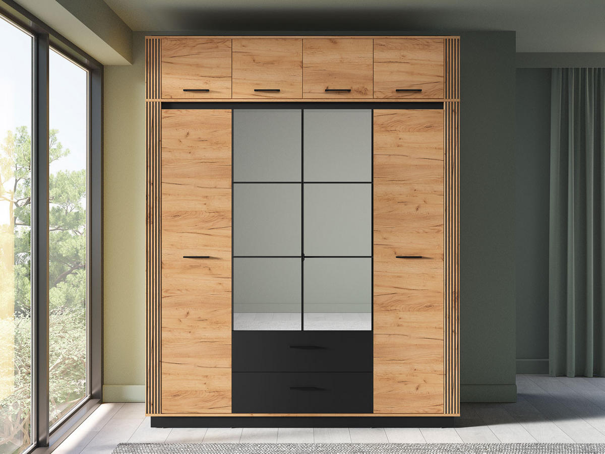 KLEIDERSCHRANK Urso Gold Craft Eiche / Schwarz 200 / 58 / 250 cm - Eichefarben/Schwarz, Holz/Holzwerkstoff (200/250/58cm) - Feldmann-Wohnen