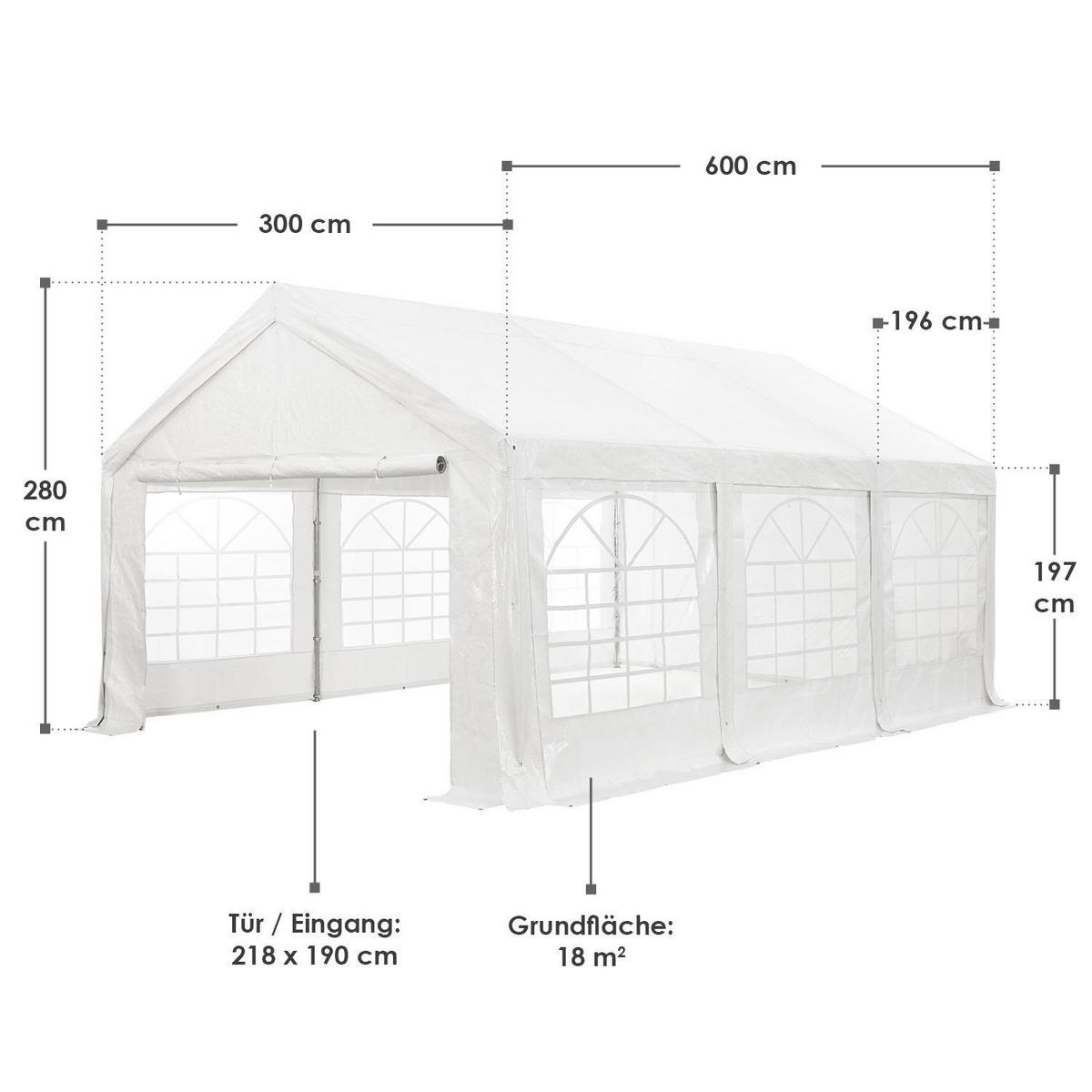 FESTZELT Partyzelt Gala weiß 3x6 m - Weiß, Kunststoff (300/280/600cm) - Juskys