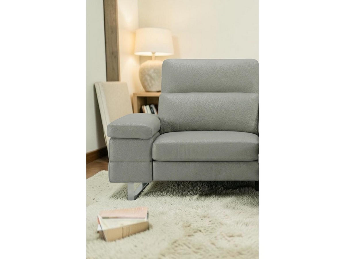 3-SITZER Sofa Virage Echtleder mit 1 x Relaxfunktion Perlgrau - Hellgrau, Leder/Metall (212/75/109cm)