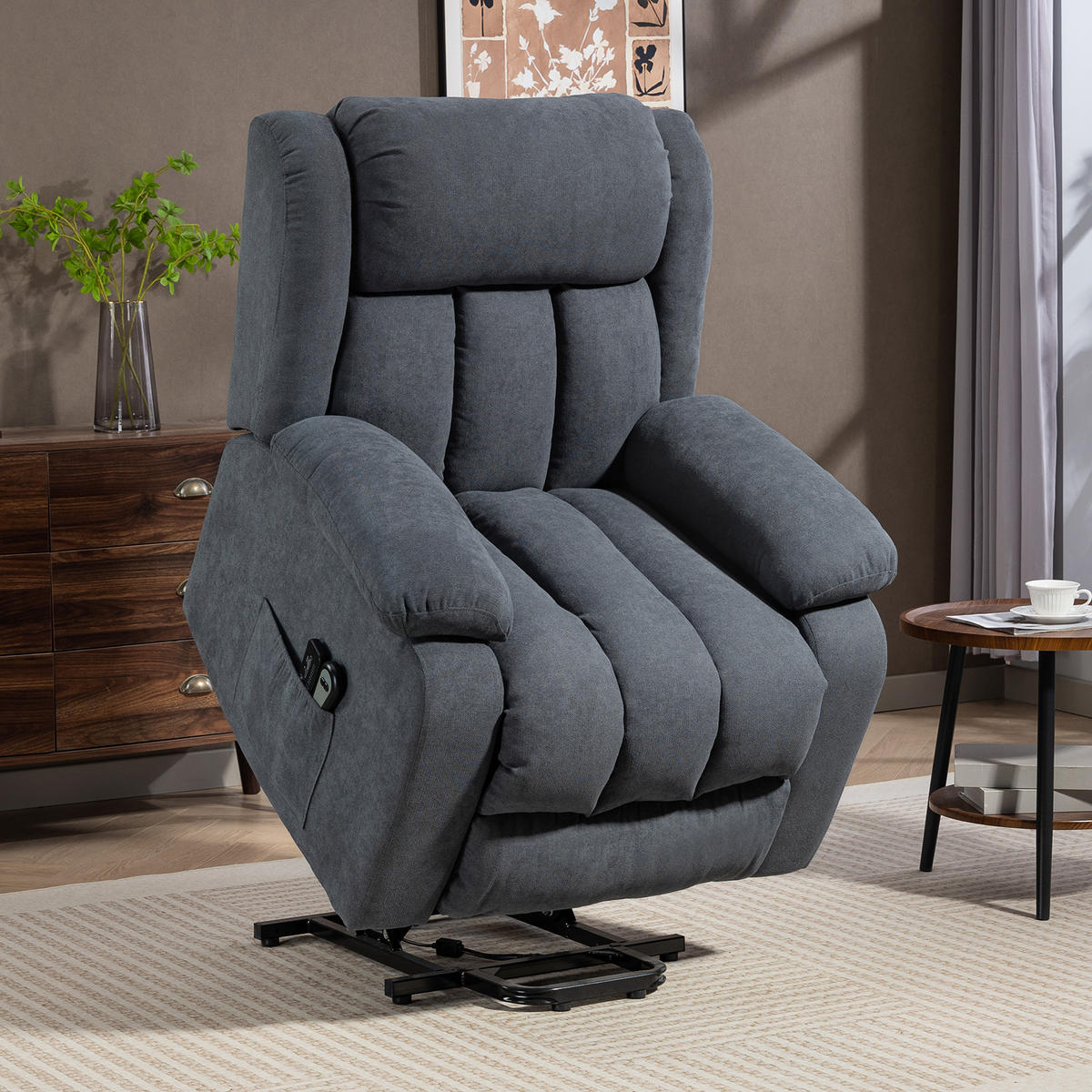 FERNSEHSESSEL mit Aufstehhilfe Elektrisch Relaxsessel mit Liegefunktion Grau - Dunkelgrau, Textil (91/103/93cm) - HOMCOM