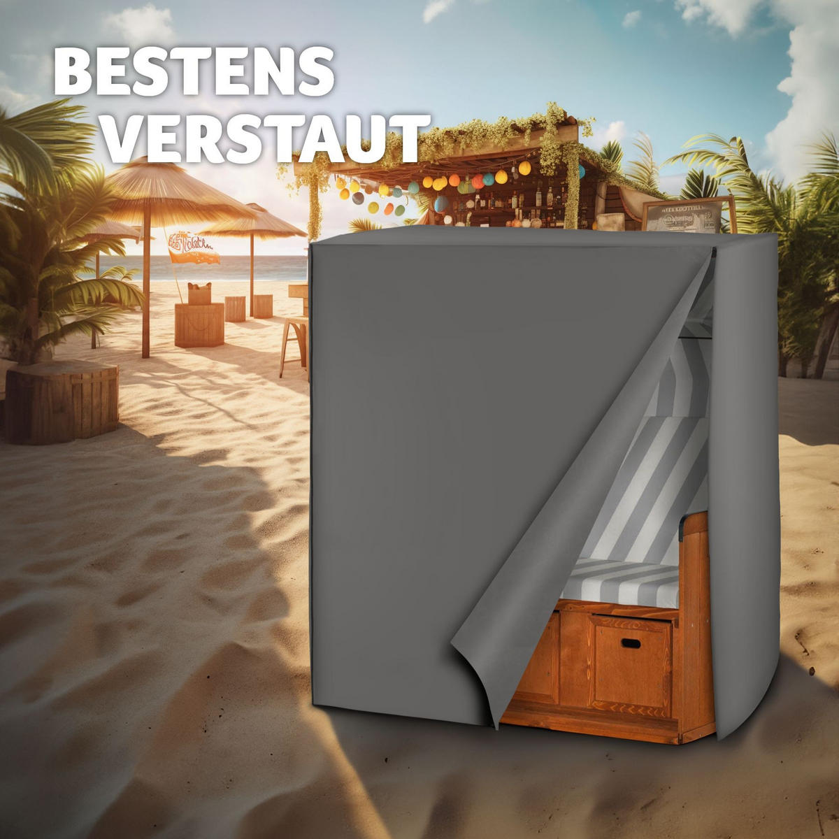 SCHUTZHÜLLE für Strandkorb, 120 x 80 x 145 cm,grau - Grau, Kunststoff (80/145/120cm) - tectake