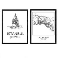 POSTER Set Mit 2 Städte Denkmäler Istanbul Galataturm A4 Rahmenlos - Klar, Papier (29.7/5/21cm) - Nacnic