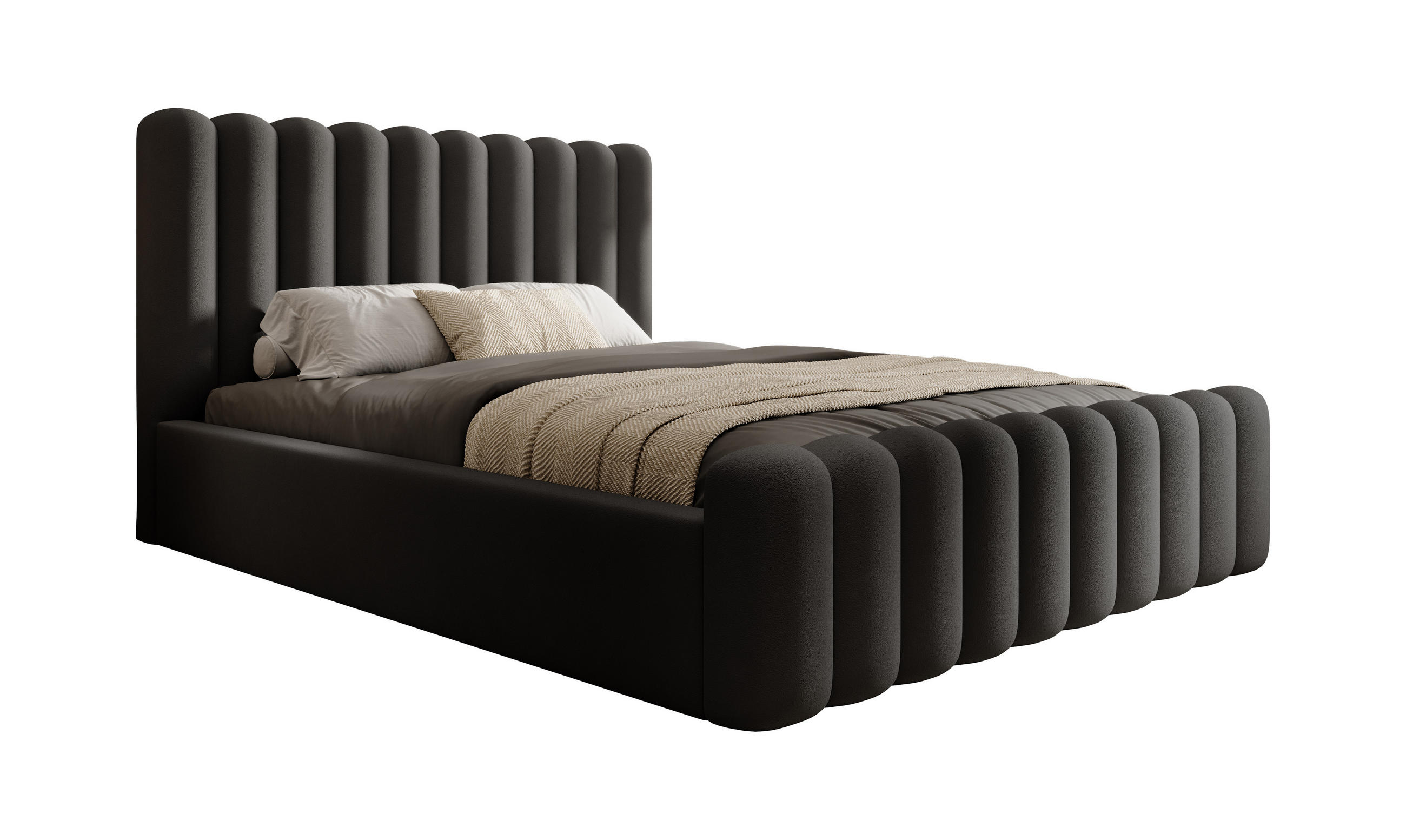 POLSTERBETT Bett Mona VII gepolstert modern, hochwertiger Stoff, Bettkasten, elegantes Design halbrund 180x200 cm, schwarz - Schwarz, Holzwerkstoff/Kunststoff (180/200cm) - DomoHome