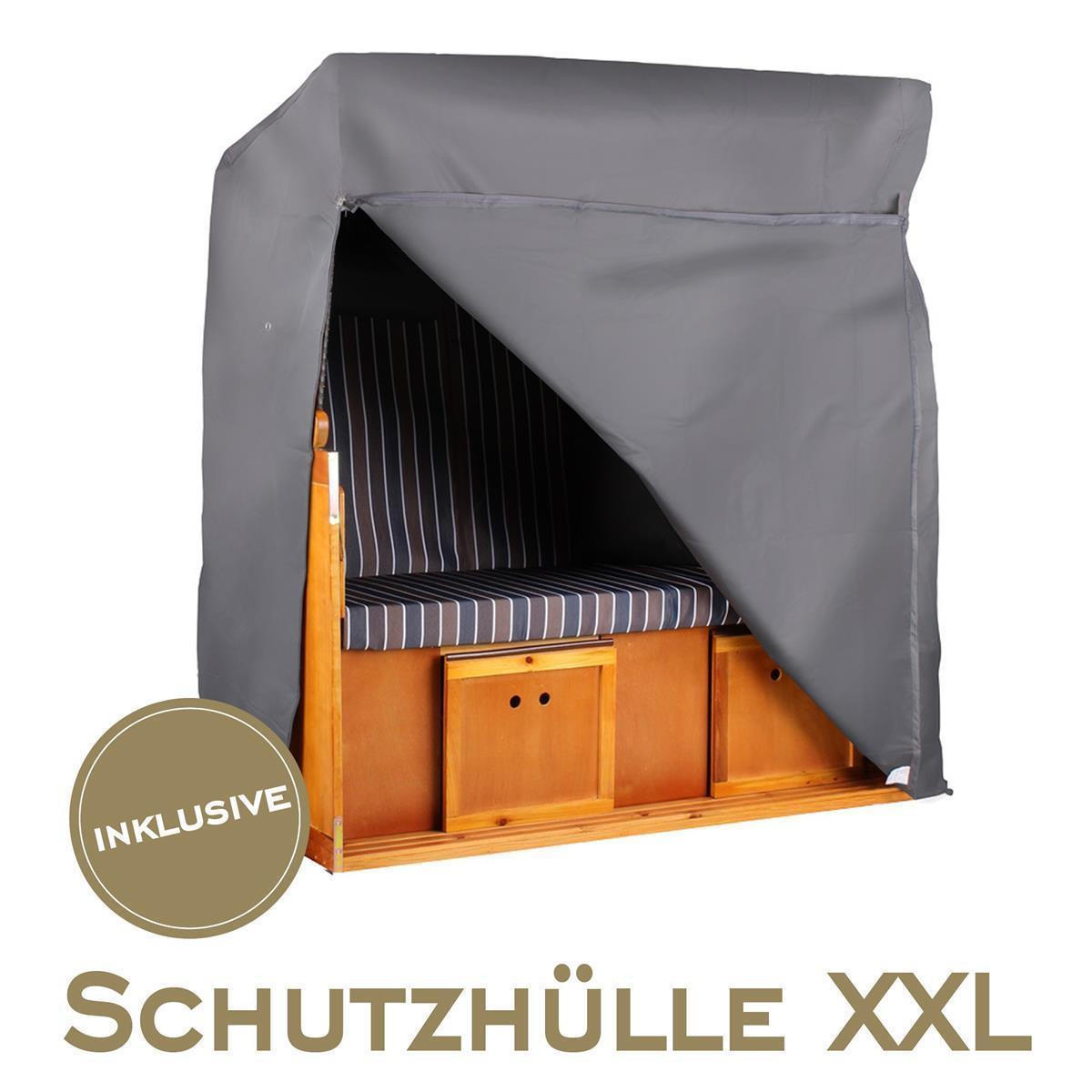 STRANDKORB Komplettset Düne Grande XXL Teak Bullauge PE Grey Dessin 534 - Braun, Metall (170/170/95cm) - Mr. Deko