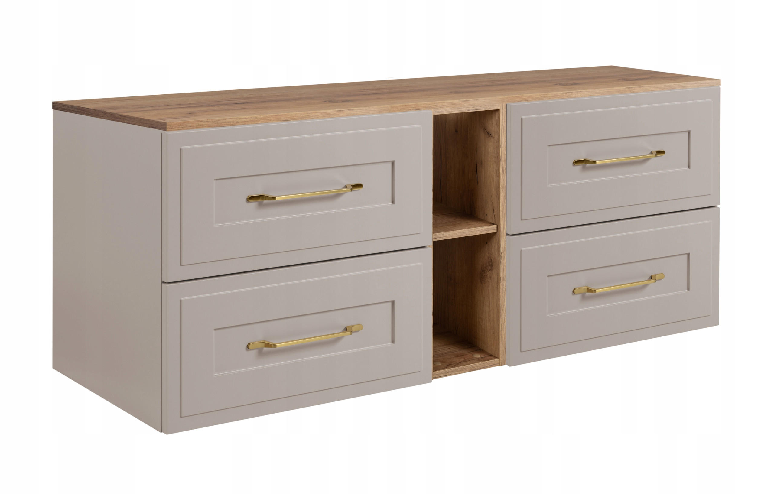 WASCHBECKUNTERSCHRANK CLASSIC 140 cm mit Arbeitsplatte Farbe: Eichen Craft mit einem Regal Kaschmir - Kaschmir/Eichefarben, Holzwerkstoff (140/58/46cm) - Rodan