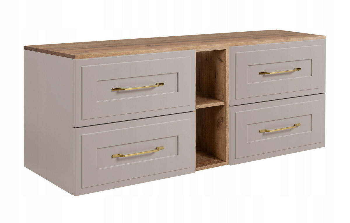 WASCHBECKUNTERSCHRANK CLASSIC 140 cm mit Arbeitsplatte Farbe: Eichen Craft mit einem Regal Kaschmir - Kaschmir/Eichefarben, Holzwerkstoff (140/58/46cm) - Rodan