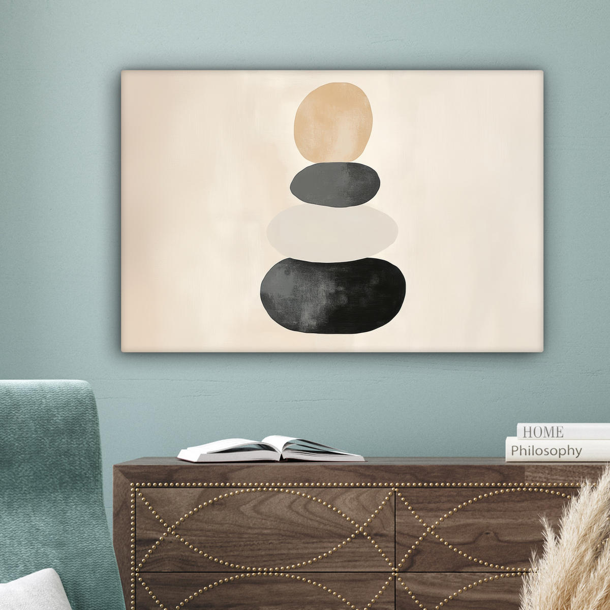 LEINWANDBILD Japandi - Wabi sabi - Beige Gemälde 60x40 cm - Taupe, Textil (60/40cm) - MuchoWow