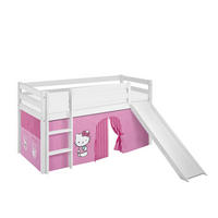 SPIELBETT JELLE Hello Kitty Rosa - Hochbett - mit Rutsche und Vorhang - Weiß, Holz - Lilokids
