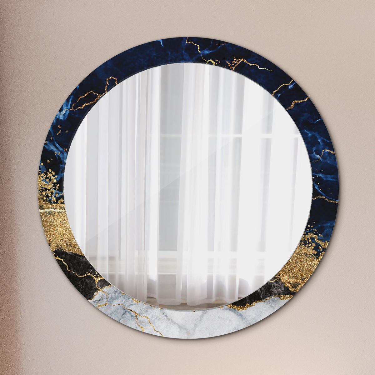 SPIEGEL Ø80 cm Rund mit Aufdruck - Goldfarben/Dunkelblau, Glas (80/80/0.4cm) - TULUP