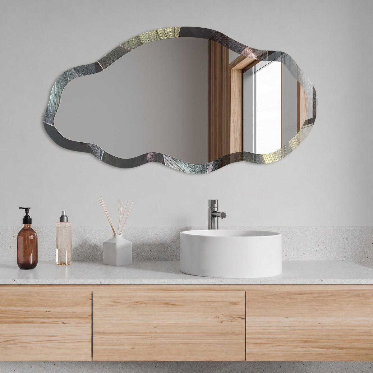 SPIEGEL 90x45 cm asymmetrisch mit Druck - Tropische Blätter - Transparent, Glas (45/90/0.4cm) - TULUP