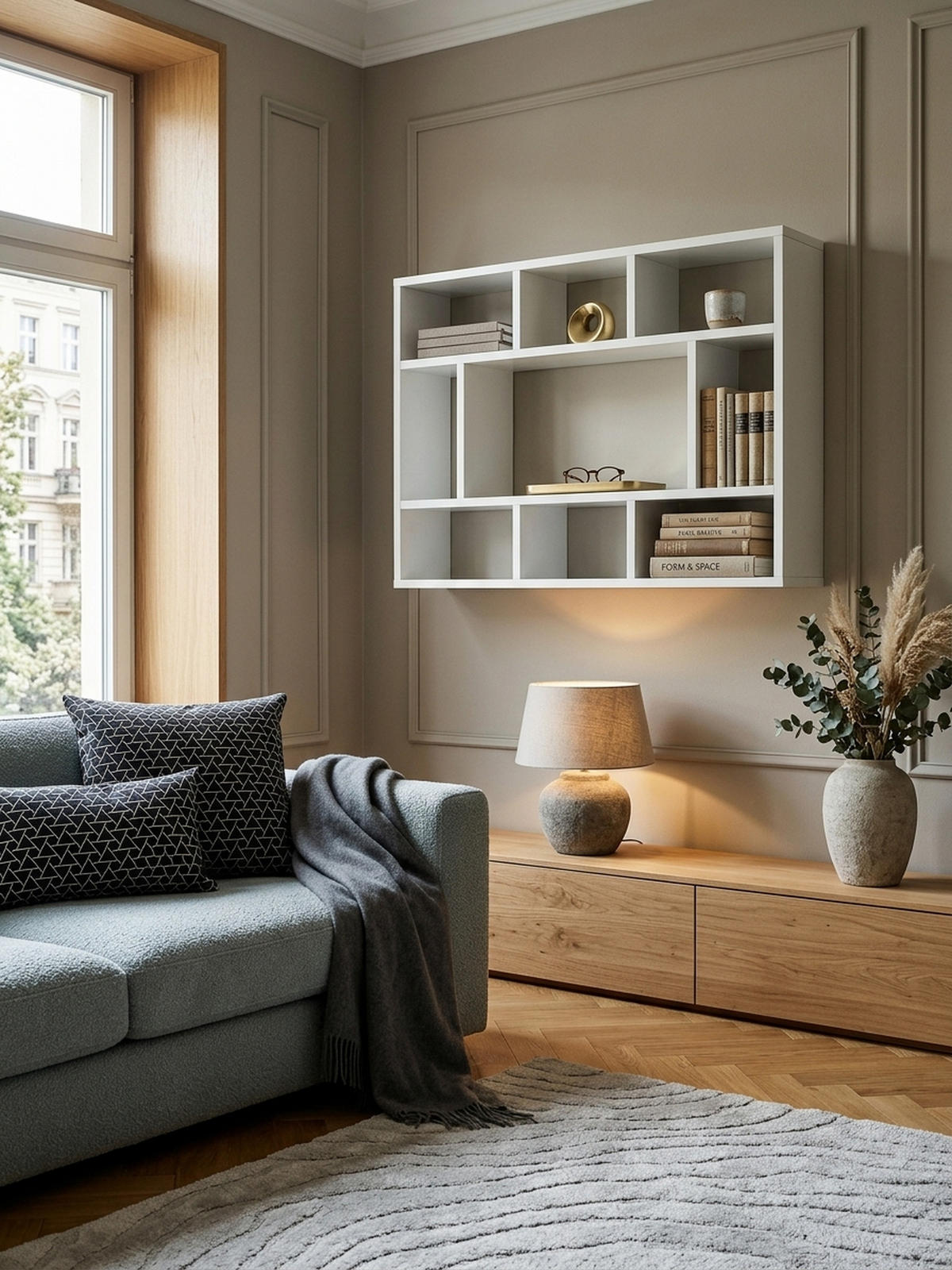 WANDREGAL MAGRA Spanplatte 9 Fächer Modern, Weiß 75x16x51 cm - Weiß, Holz (75/51/16cm) - KADIMA DESIGN