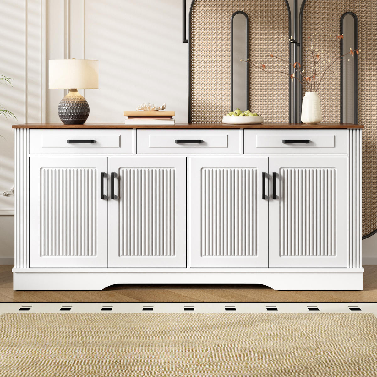 SIDEBOARD 3D Front 4 Türen 3 Schubladen MDF - Weiß, Holzwerkstoff (160/75/40cm) - FLIEKS