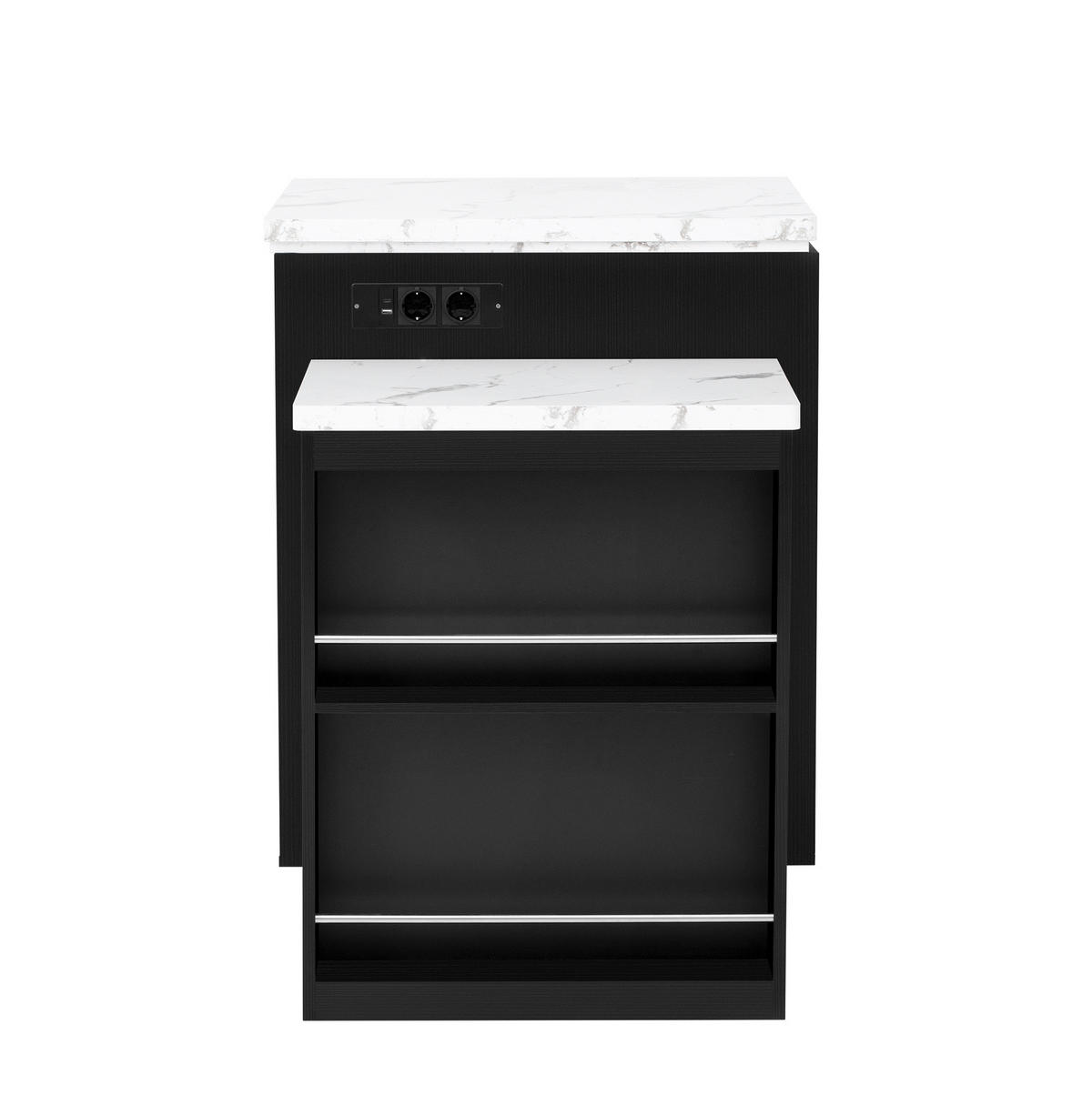 KÜCHENINSEL 125.5-187.5x71x93 cm Schwarz mit LED-Beleuchtung & Ladestation - Schwarz, Holzwerkstoff (187.5/93/71cm) - Modfu