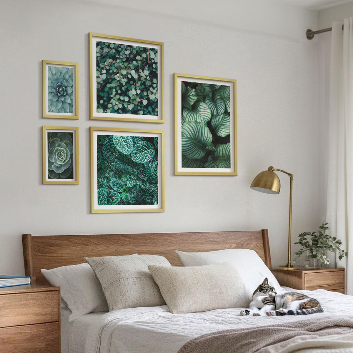 BILDER SET 5er Set - 50x50 cm & 20x30 cm & 40x60 cm Goldrahmen - Meerstrand Zitronen Berge - Goldfarben, Kunststoff (40/60cm) - TULUP