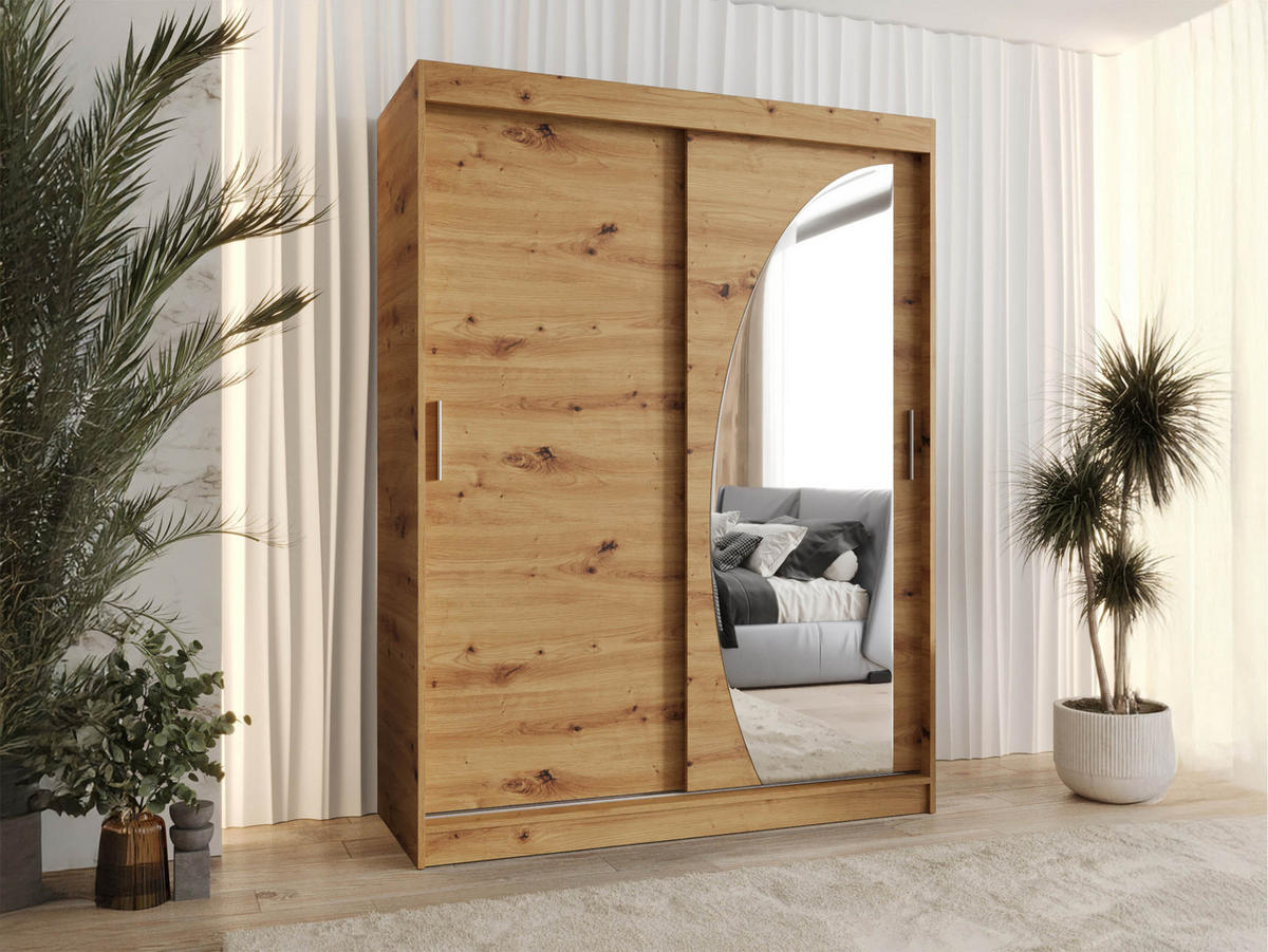 SCHWEBETÜRENSCHRANK Wika 150 cm - Silberfarben/Eiche Artisan, Holzwerkstoff/Kunststoff (150/200/62cm) - MIRJAN24