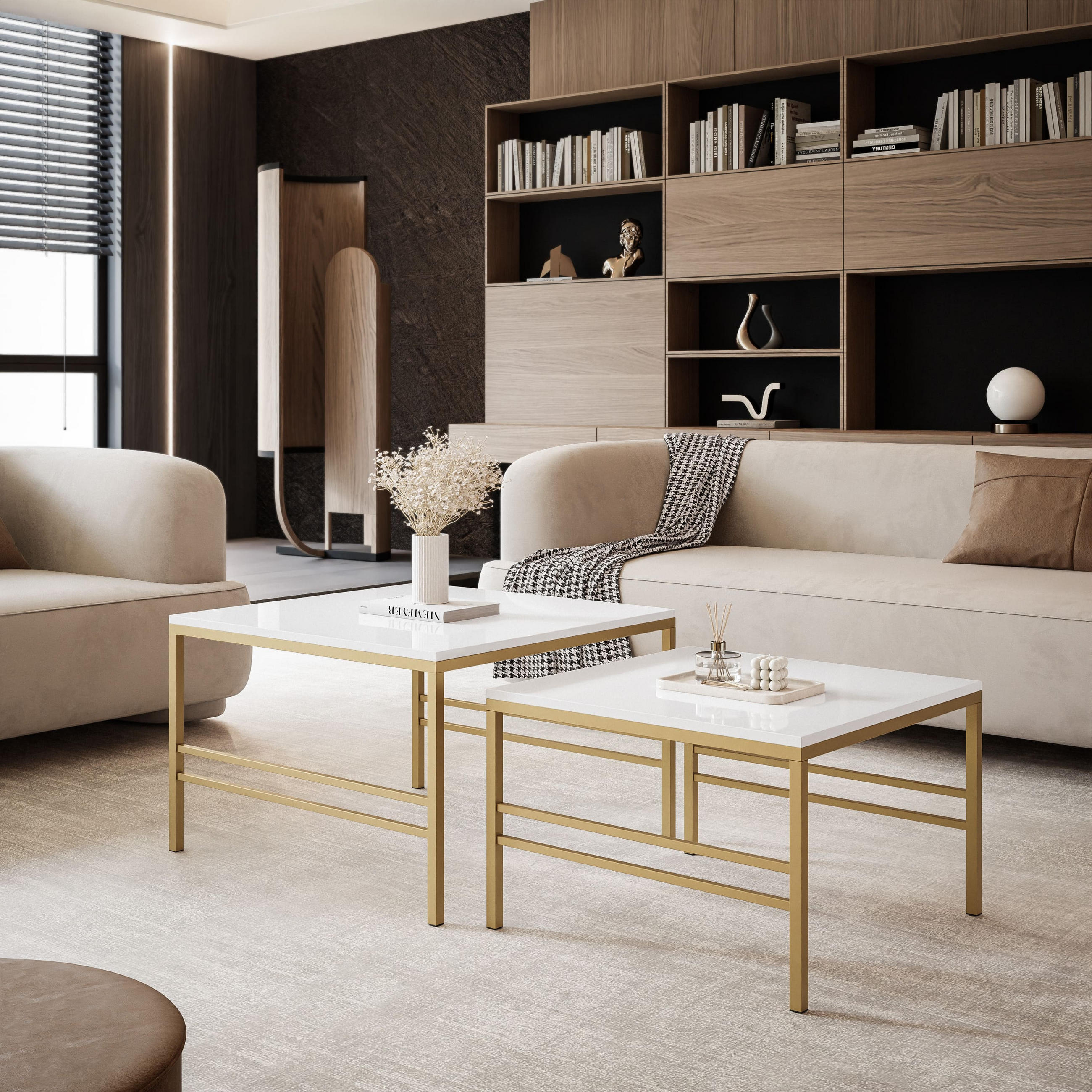 COUCHTISCH Weiße Glanz Gold Rahme - Goldfarben/Weiß, Holzwerkstoff (70/70/46cm) - Idohome