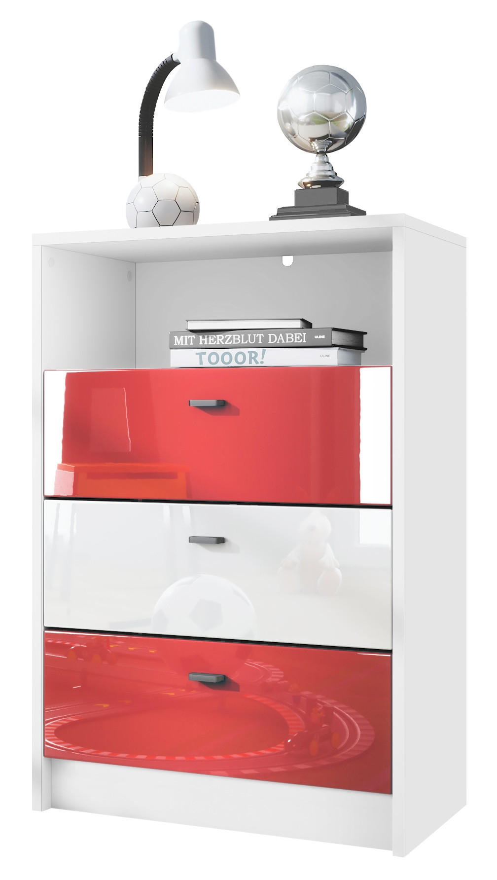 KOMMODE Pino Fronten Rot, Weiß & Rot - Rot, Holzwerkstoff (56/86/36cm) - Vladon