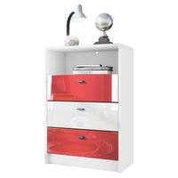 KOMMODE Pino Fronten Rot, Weiß & Rot - Weiß, Holzwerkstoff (56/86/36cm) - Vladon