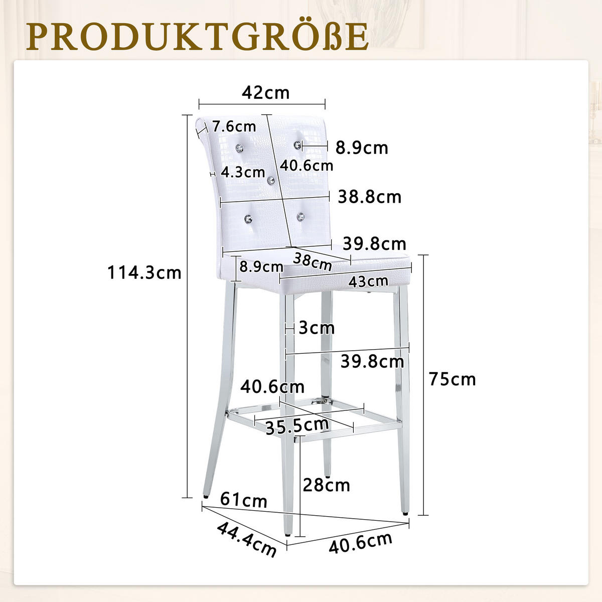 BARHOCKER DE-36799 2er-Set mit Krokodil-Leder-Optik Weiß - Weiß, Metall (43.2/114.3/54.1cm) - ComfortXL