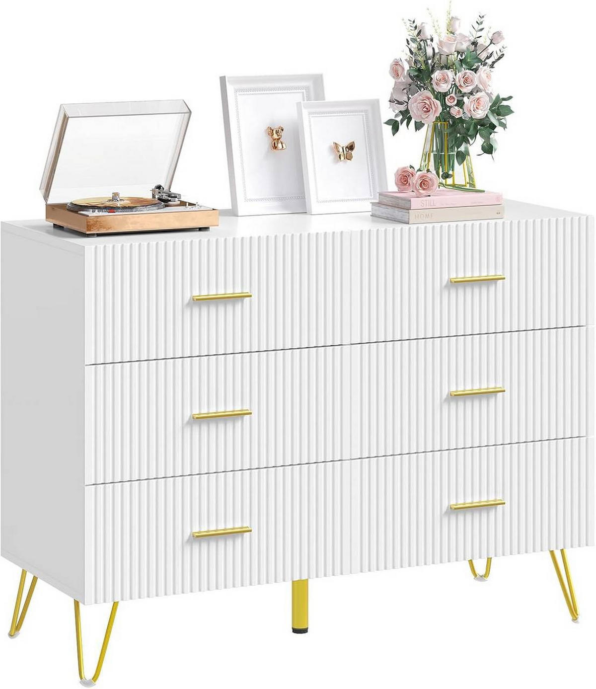 KOMMODE mit 6 Schubladen, 100x75x40 cm, Weiß Gold - Goldfarben/Weiß, Holzwerkstoff (100/75/40cm) - Woltu