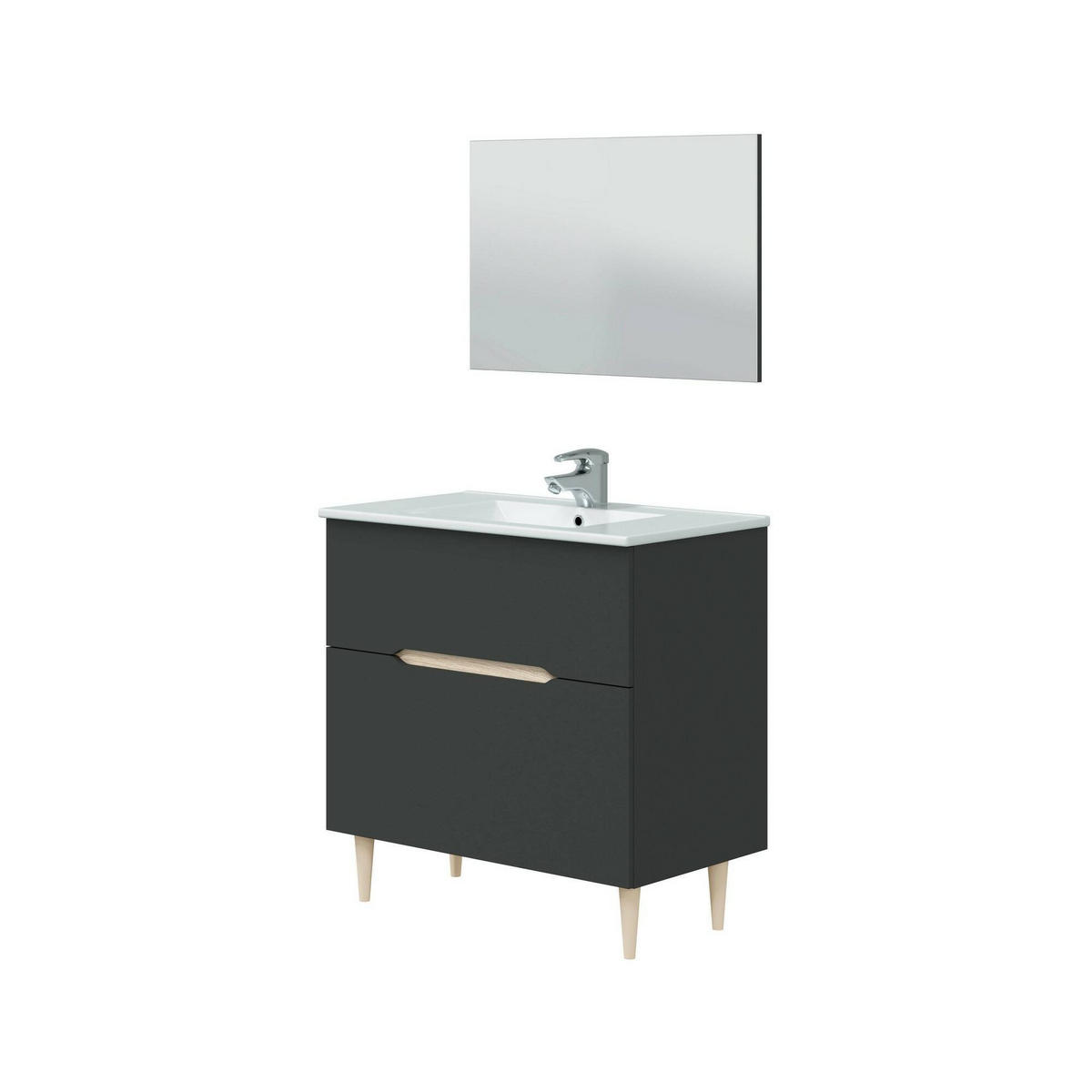 BADEZIMMERMÖBEL Anthrazit, Eiche 45/80/80 cm - Schwarz, Holzwerkstoff (80/80/45cm) - DMORA