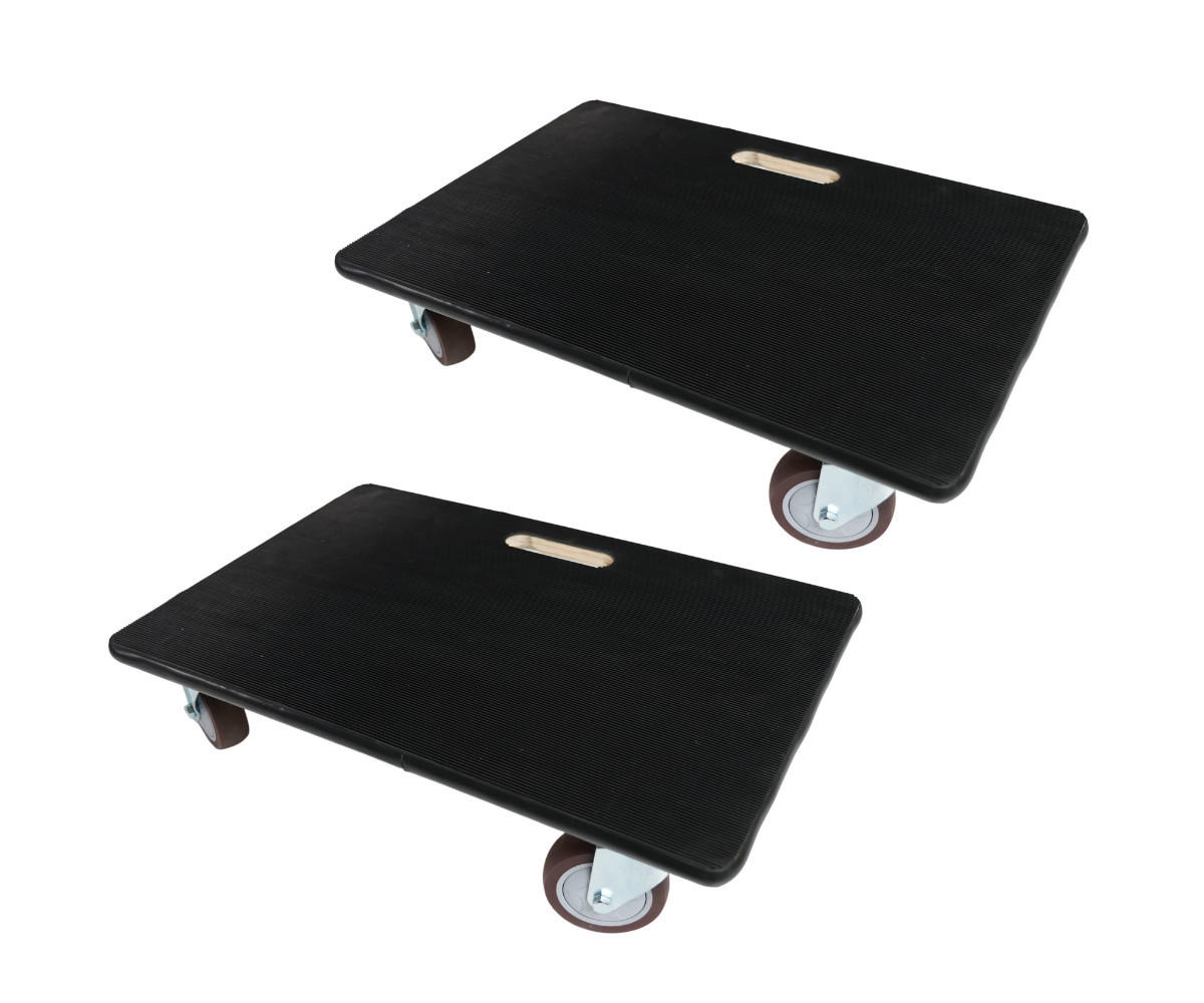 TRANSPORTROLLER 2er-Set mit 4 Rollen 15x40x60 cm Traglast 500kg Sperrholzplatte mit Gummibelag Schwarz - Schwarz, Holzwerkstoff (60/40/15cm) - PROREGAL