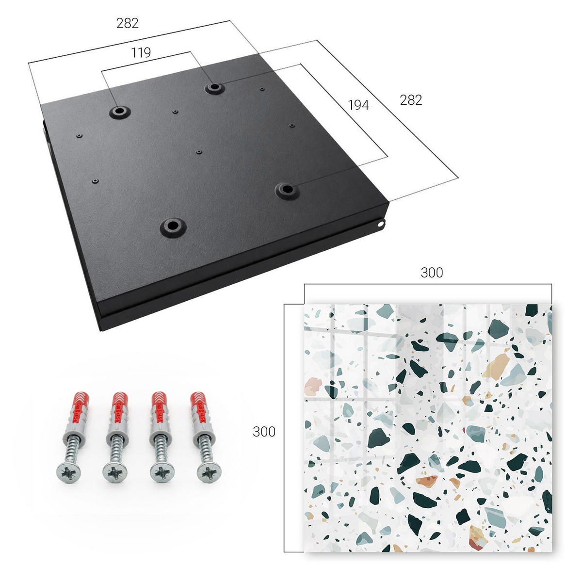 SCHLÜSSELBOX Schwarz 30x30 cm- Türöffnung nach rechts - Bunte Kieselsteine - Grün, Metall (30/30/5cm) - TULUP