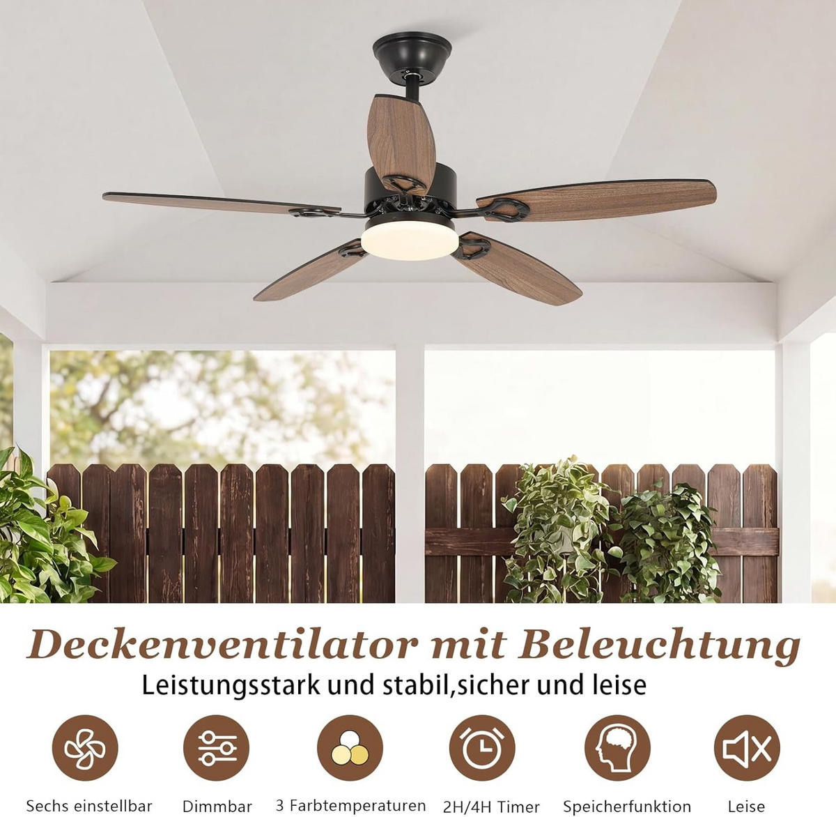 DECKENVENTILATOR mit Beleuchtung Ularen 112/15/40 cm - Schwarz, Metall (112/15/40cm) - ZMH