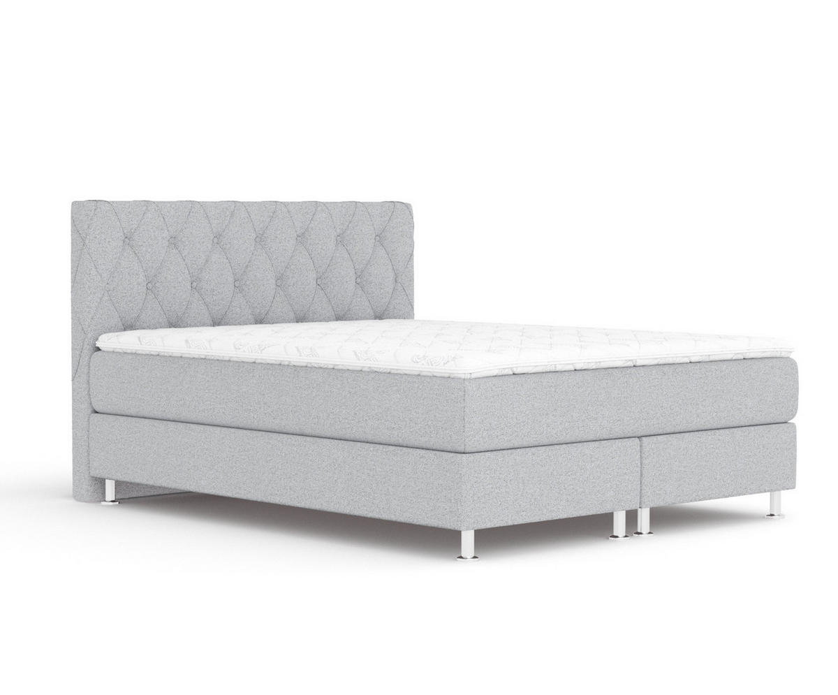 BOXSPRINGBETT Otus Hellgrau 200/200 cm mit Latex-Topper - Silberfarben/Hellgrau, Holz/Holzwerkstoff (200/200cm) - Maison de Reve