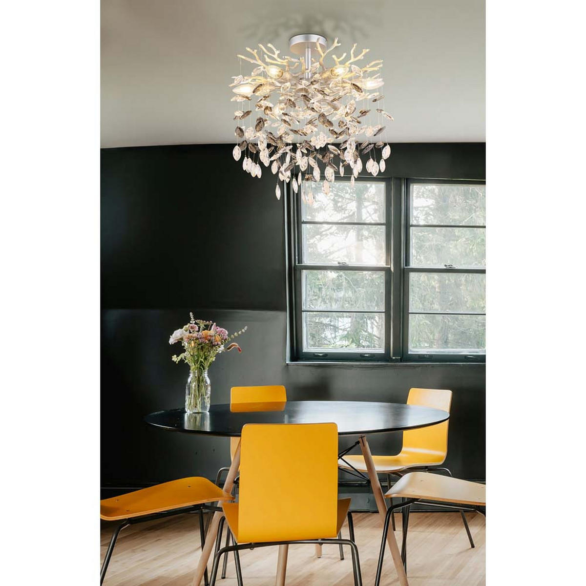 DECKENLEUCHTE Metall, Anthrazit, rauchfarbene Kristalle - Anthrazit, Glas (50/50/54cm) - Globo Lighting