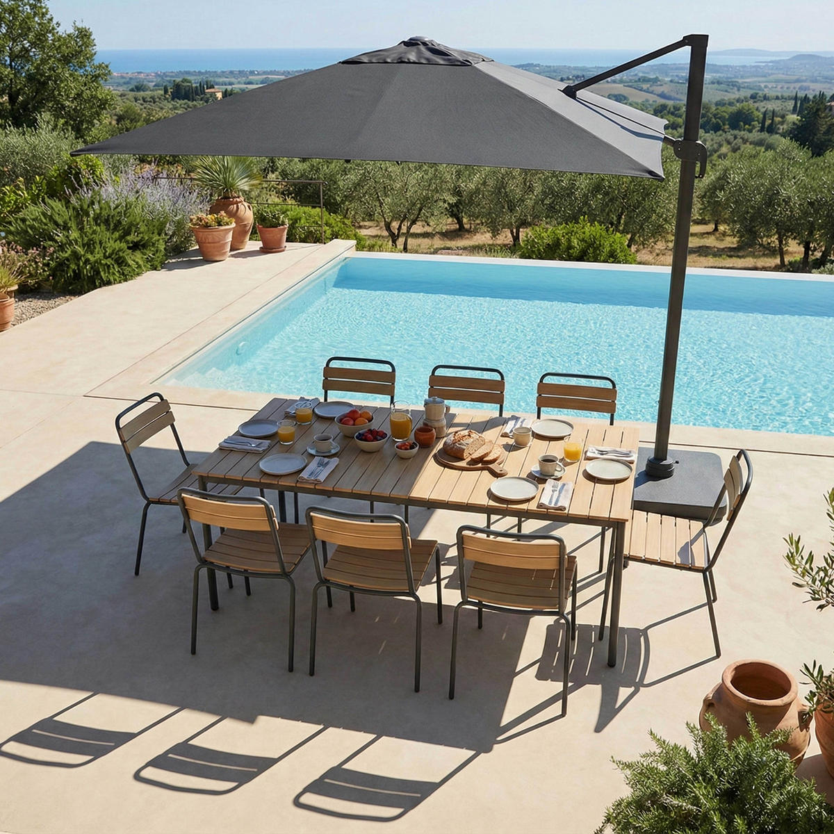 GARTENSET 9-tlg., Grau - Grau, Holzwerkstoff - Oviala