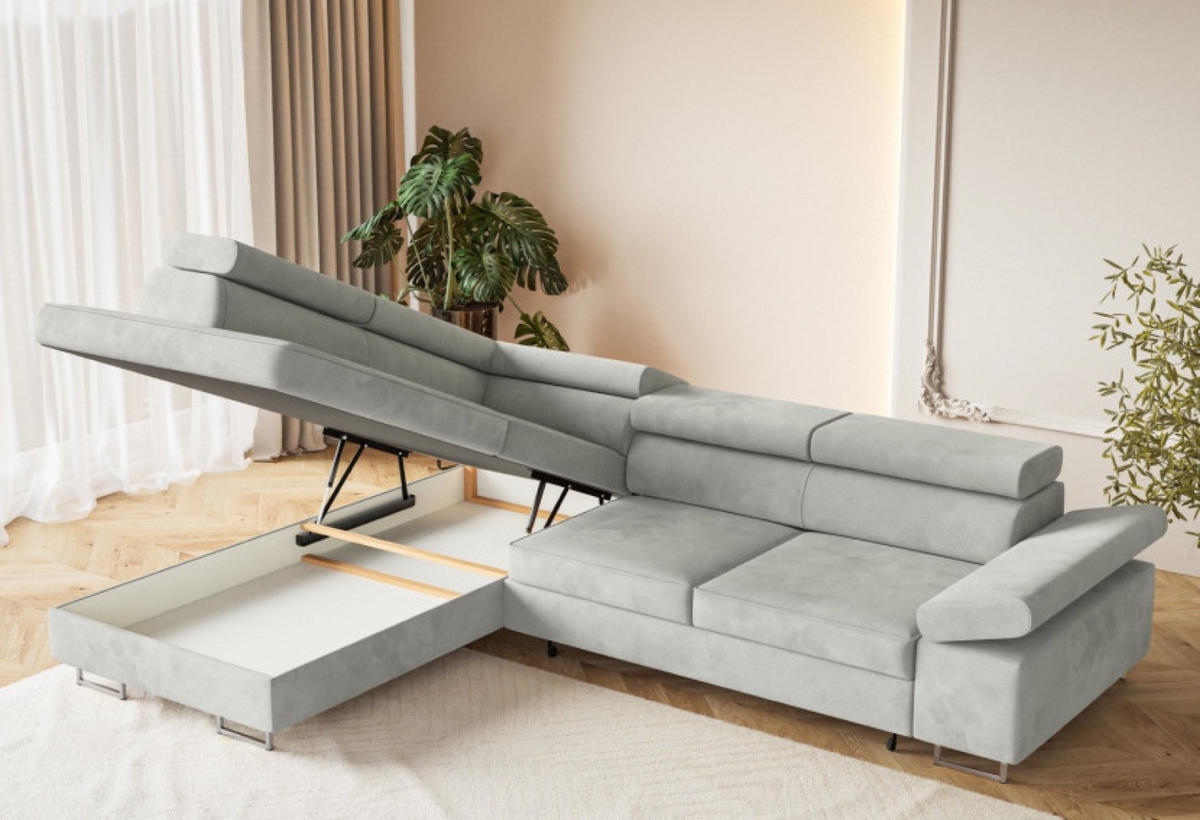 ECKSOFA Grau ALEX Mit Verstellbaren Kopfstützen Links - Grau, Textil (274/203cm) - Sepro Meble